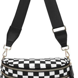 Checkered Nylon Crossbody Bag for Women Adjustable Shoulder Strap Everyday Use